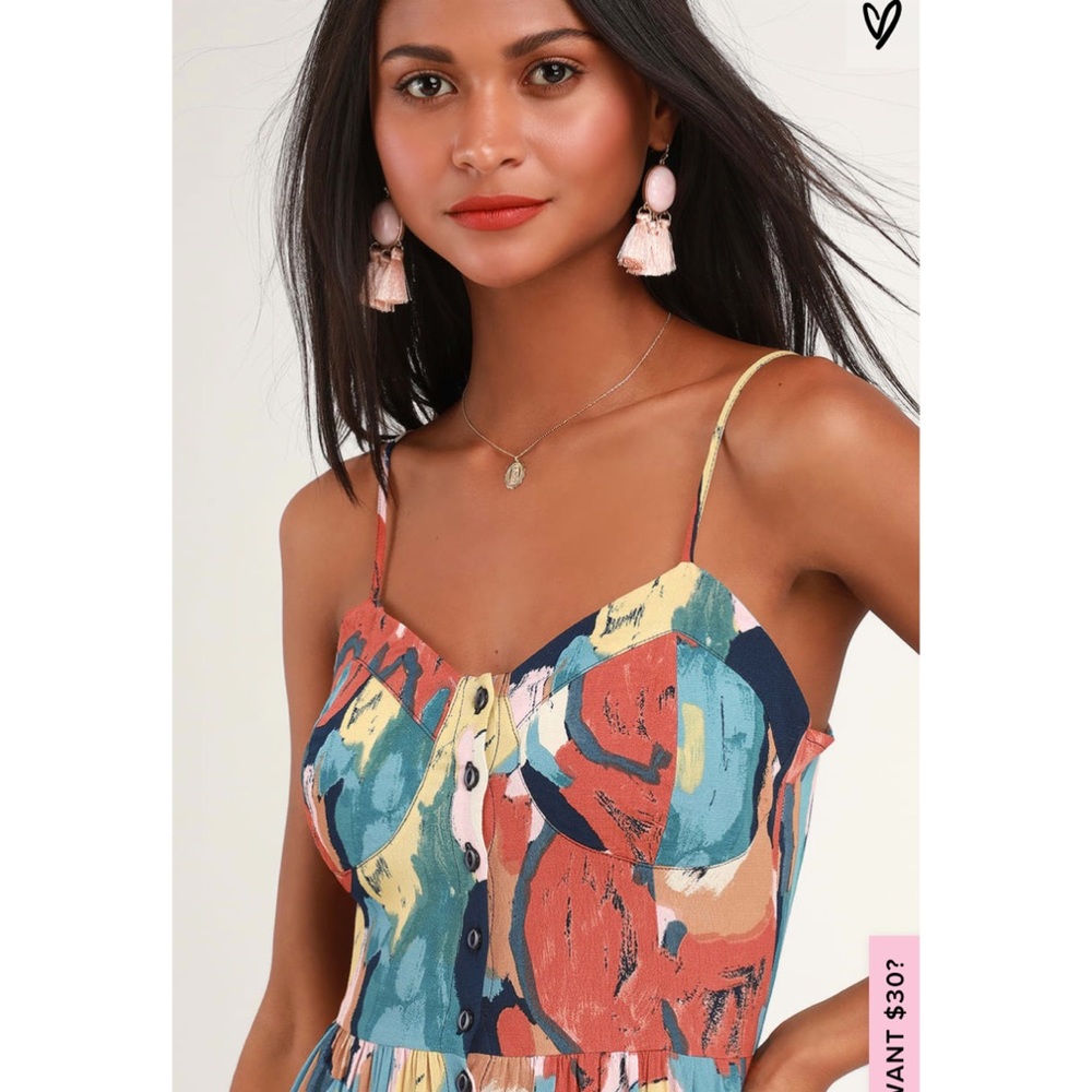 Eve Painted Tulip Multi Print Button-Up Midi Dress - image 4